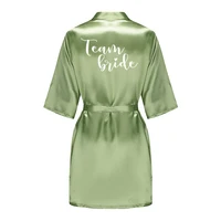 Sage Green Women's Satin Bride Bridesmaid Short Robes With White Letter for Wedding Party Getting Ready - Image 3