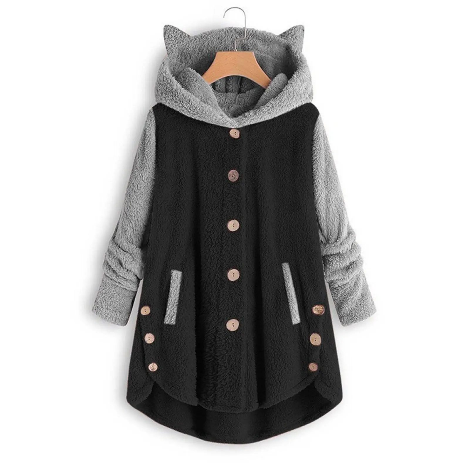 

Women Cat Ear Plush Winter Coats Fleece Warm Long Sleeve Hoodie Sweatshirt Coat for Winter and Early Fall