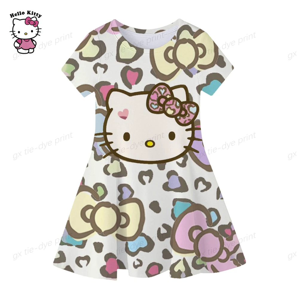 Hello Kitty Toddler Girls' Summer Dress Kitty Cat 3D Print Short Sleeve Casual Summer Birthday