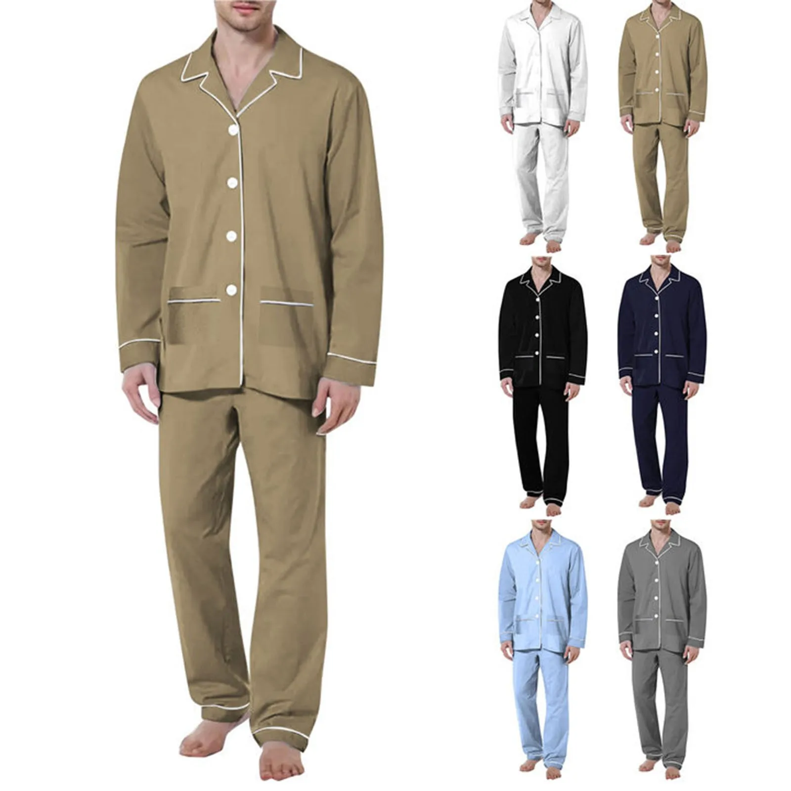 

Mens Four Seasons Fashion Leisure Soft And Comfortable Home Solid Color Shirt Pants Pajama Set Home Service Two Piece Set