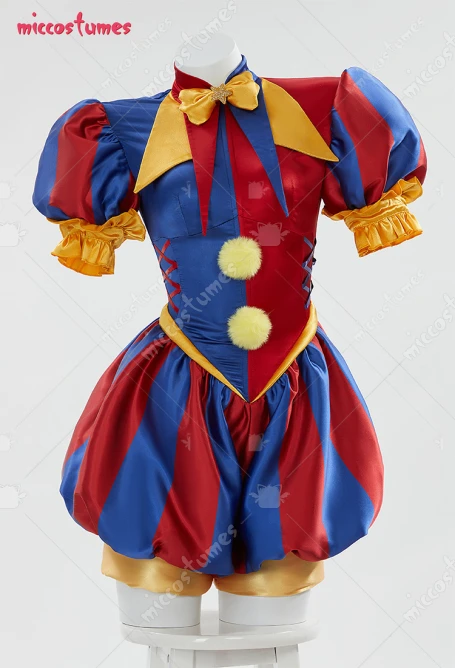 Damen Clown Cosplay Kostüm Harlekin Jumpsuit und Hut mit Handschuhen und Socken 7