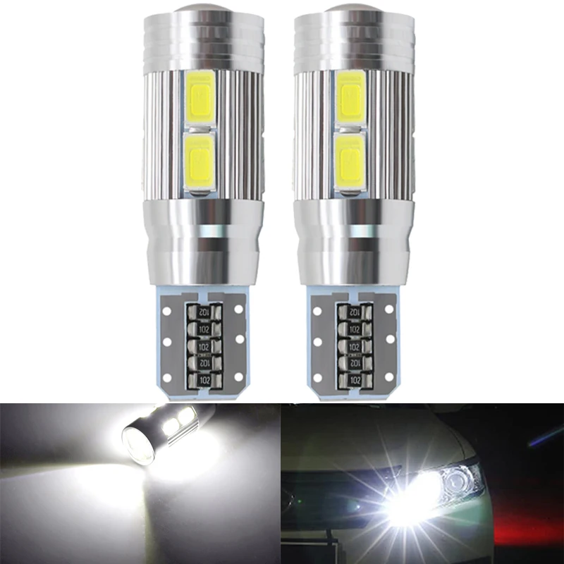 

2 PCS T10 LED Bulb Canbus Error Free W5W LED Signal Light 12V 5630 10SMD 7000K White Car Wedge Side Trunk License Plate Lamps