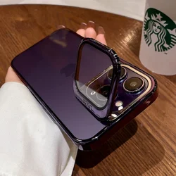 Dual Function Clear Acrylic Protective Phone Case with Flip Lens Armor and Integrated Bracket - iPhone 14 Pro Max (PURPLE)