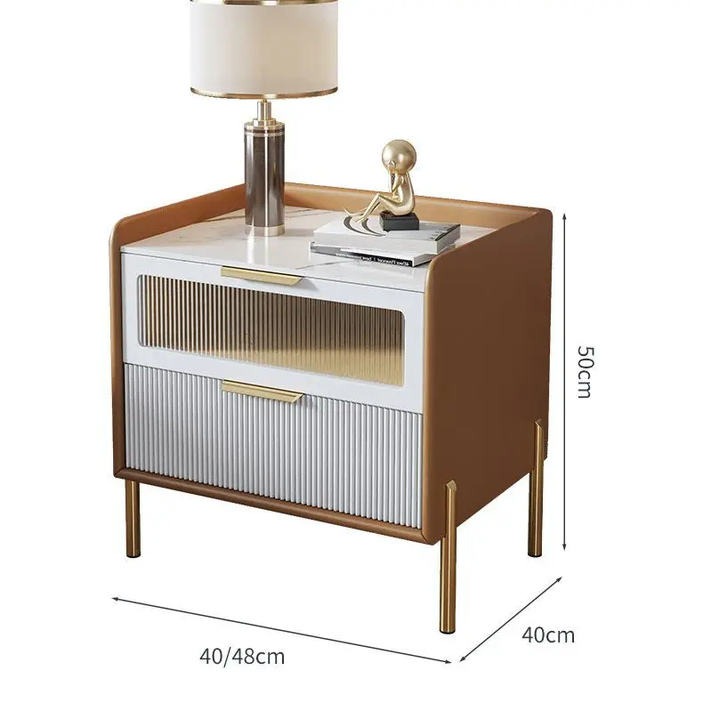 Premium Bedside Table Modern Light Luxury Solid Wood Italian Simple Storage Ultra-narrow Bed Leather Smart Side Cabinet Bedroom