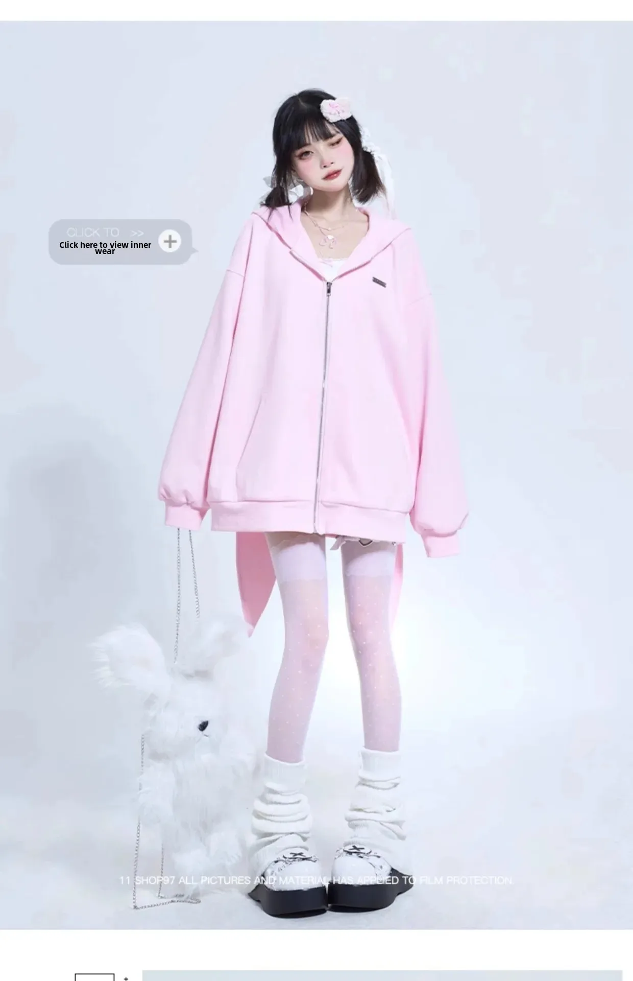 Description Picture 5 of itemLoose Rabbit Ear Hooded Long Sleeve Cotton Silk Jacket plus Size Autumn Winter Outerwear Top for Women Comfortable Soft Fabric