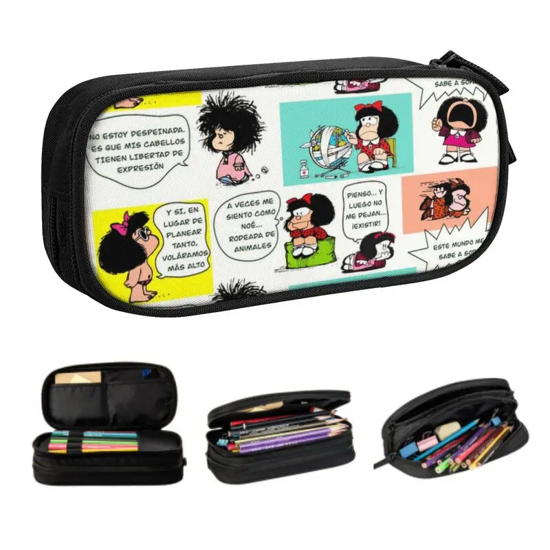 

Kawaii Mafalda Pencil Cases for Girls Boys Large Capacity Argentine Cartoon Quino Comics Pencil Pouch School Accessories