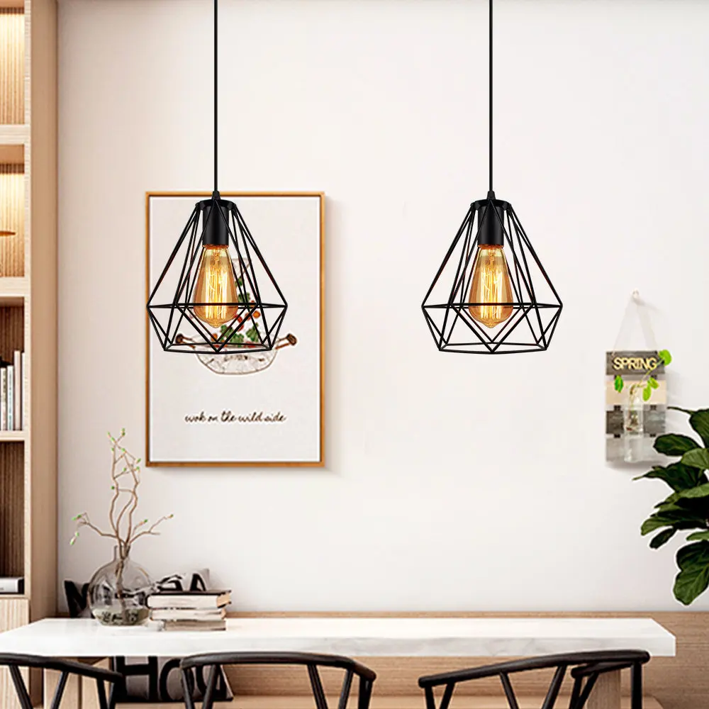 

Nordic Metal Cage Pendant Light Fixtures Industrial Iron Retro Loft Lighting Kitchen Vintage Adjustable Hanging Lamp Shade E27