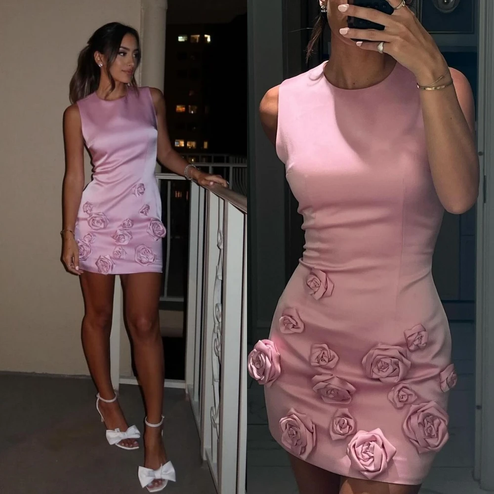 Jiayigong      Satin Flower Graduation A-line O-Neck Bespoke Occasion es Knee-Length