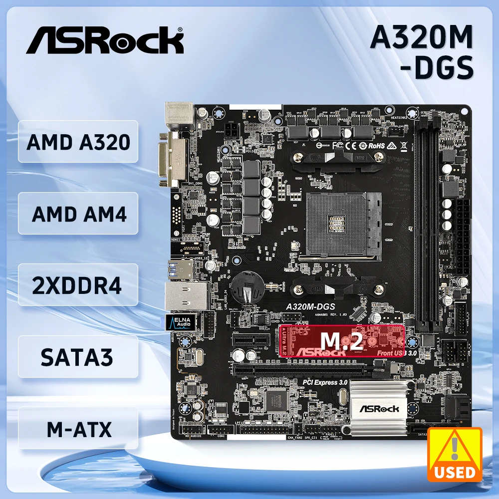 AMD-A320-Motherboard-ASRock-A320M-DGS-Motherboard-Socket-AM4-2-DDR4 ...