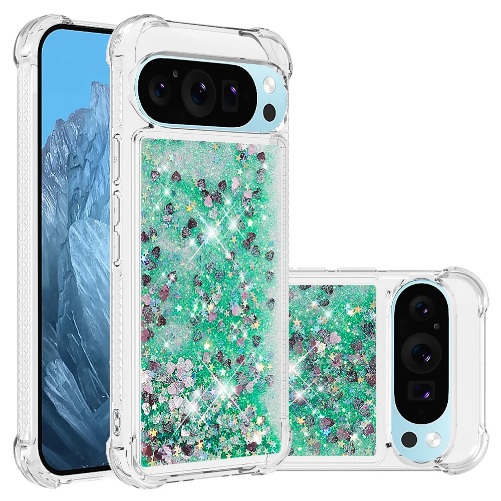 Chic Bling Glitter Liquid Quicksand Anti-Fall Phone Case with Clear Soft Back Cover
