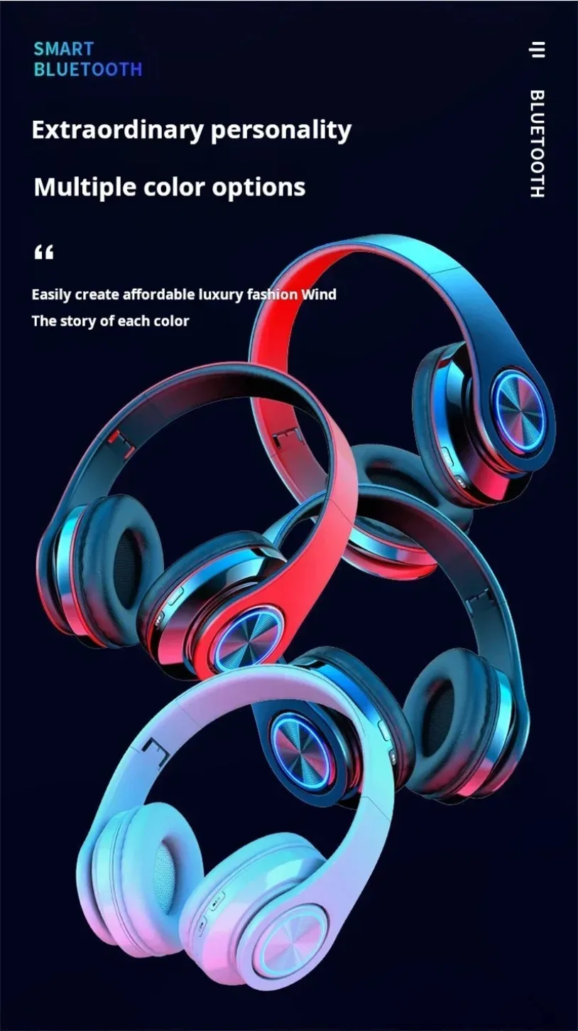Surround Sound Stereo Wireless Earphone Head-Mounted Gaming Headphones Blutooth with Micro Phone Colourful PC Laptop Headset