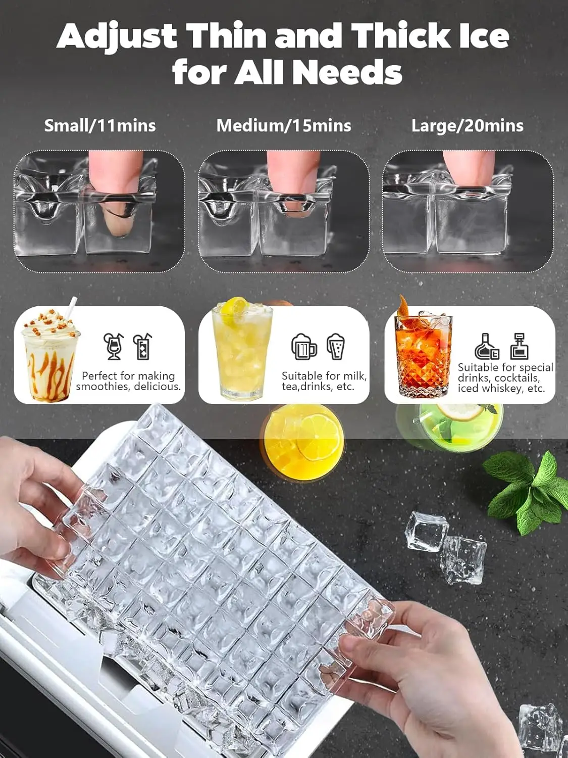 Ice Makers Countertop, 45Lbs/Day, 2 Ways to Add Water, Countertop Ice Maker, 24 Pcs Ready in 13 Mins, Self Cleaning Maker