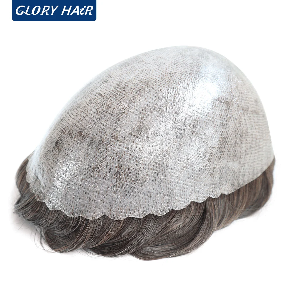 Gloryhair I Skin Men\'s Capillary Prosthesis 0.12-0.14 mm Unique Parts Indian Human Men Topuee Hair Wig Free Shipping Wig Male