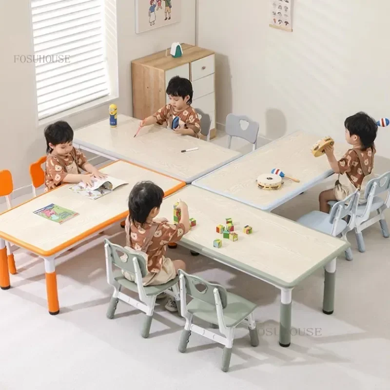 Special Kindergarten Table and Chair Set for Kids Liftable Rectangular Household Plastic Table Early Education Toy Desks