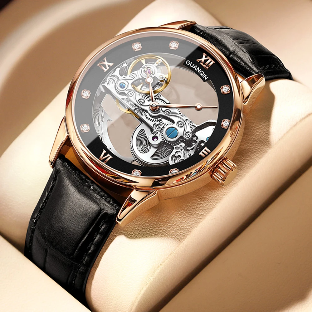 2024 New GUANQIN Mens Mechanical Watches Top Brand Luxury Automatic Watch For Men Waterproof Sports Men Wristwatch Clock Leather