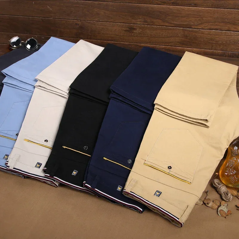 Men Spring Summer Thin Casual Pants Fashion Business Cotton Solid Color Office Trousers