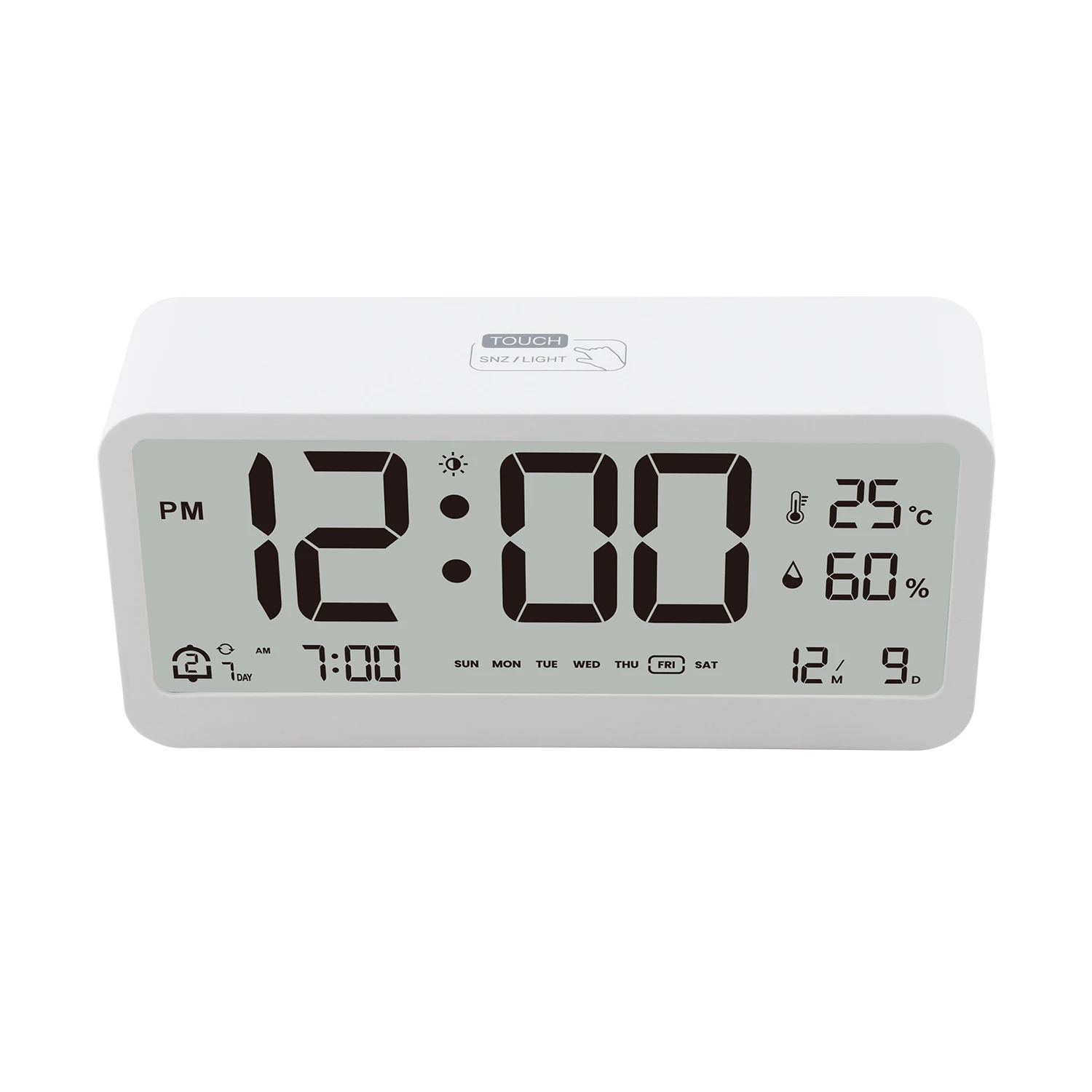 Alarm Clock Digital Indoor Temperature Humidity Time Week 2 Alarm Snooze Night Mode Automatic Backlight AA Battery Table Tool