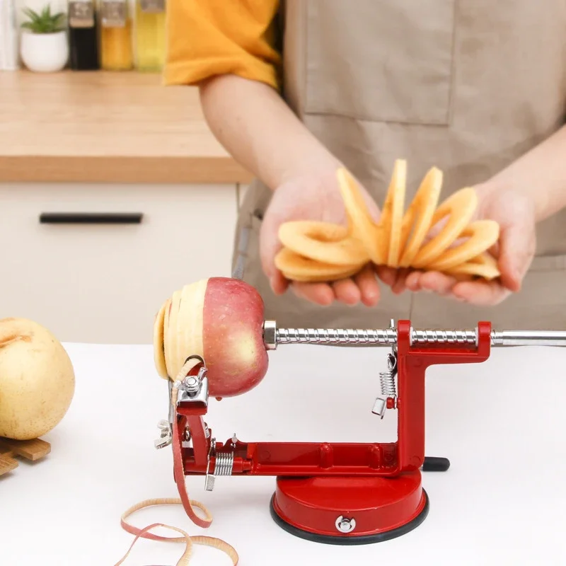 Description Picture 2 of item3 in 1 Manual Spiral French Fry Cutter Cooking Tool Fruit Peeler Hand Crank Slicer Suction Base Stainless Steel Kitchen Gadgets