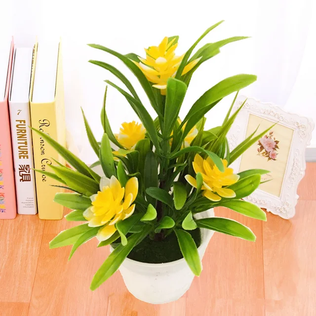 Pot de plantes à fleurs artificielles, simulation de fausses fleurs en plastique, décoration de maison et de bureau, bonsaï de bureau, ornements de balcon pour fête de mariage 2