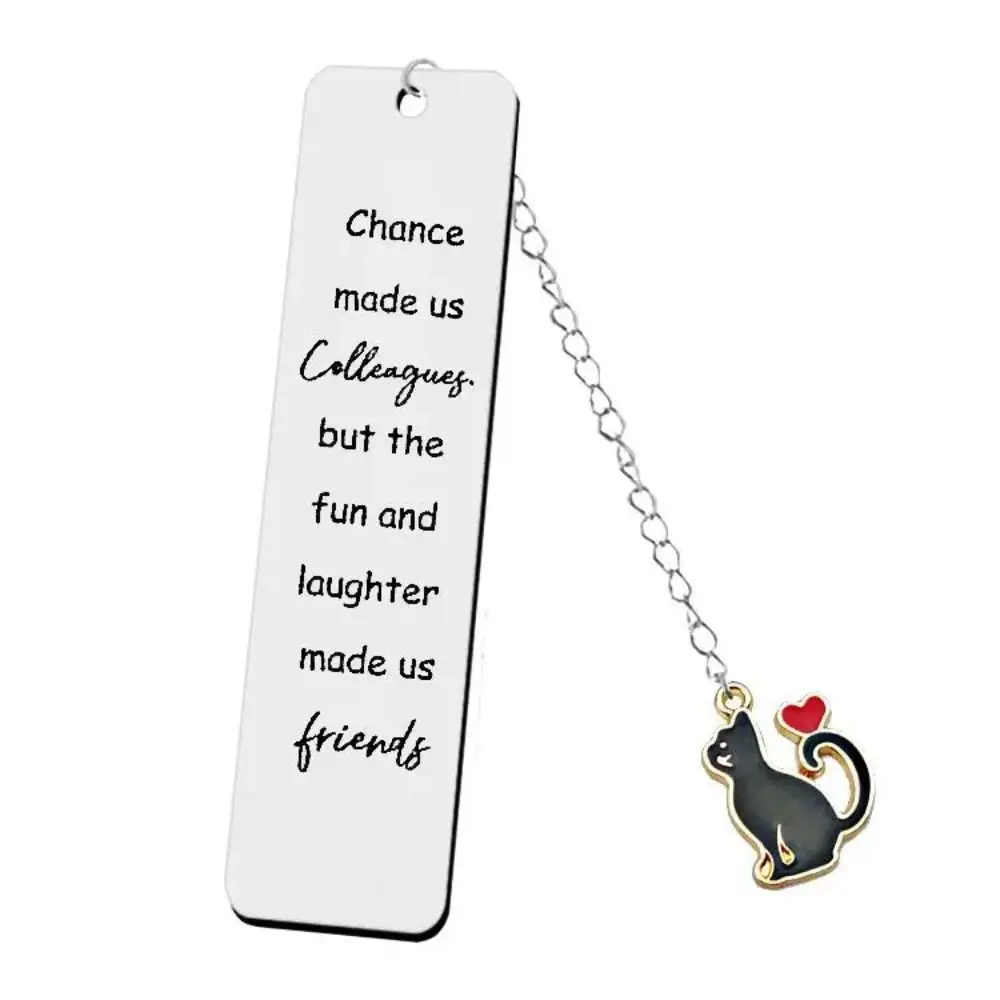 Metal Bookmarks Stainless Steel Letter Cartoon Long Chain Cat Pendant For Books Student Stationery Gift