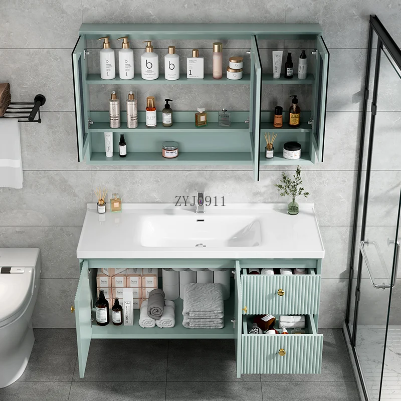*Bathroom Cabinet Integrated Ceramic Basin Oak Paint Washbasin Cabinet Combined Washbasin