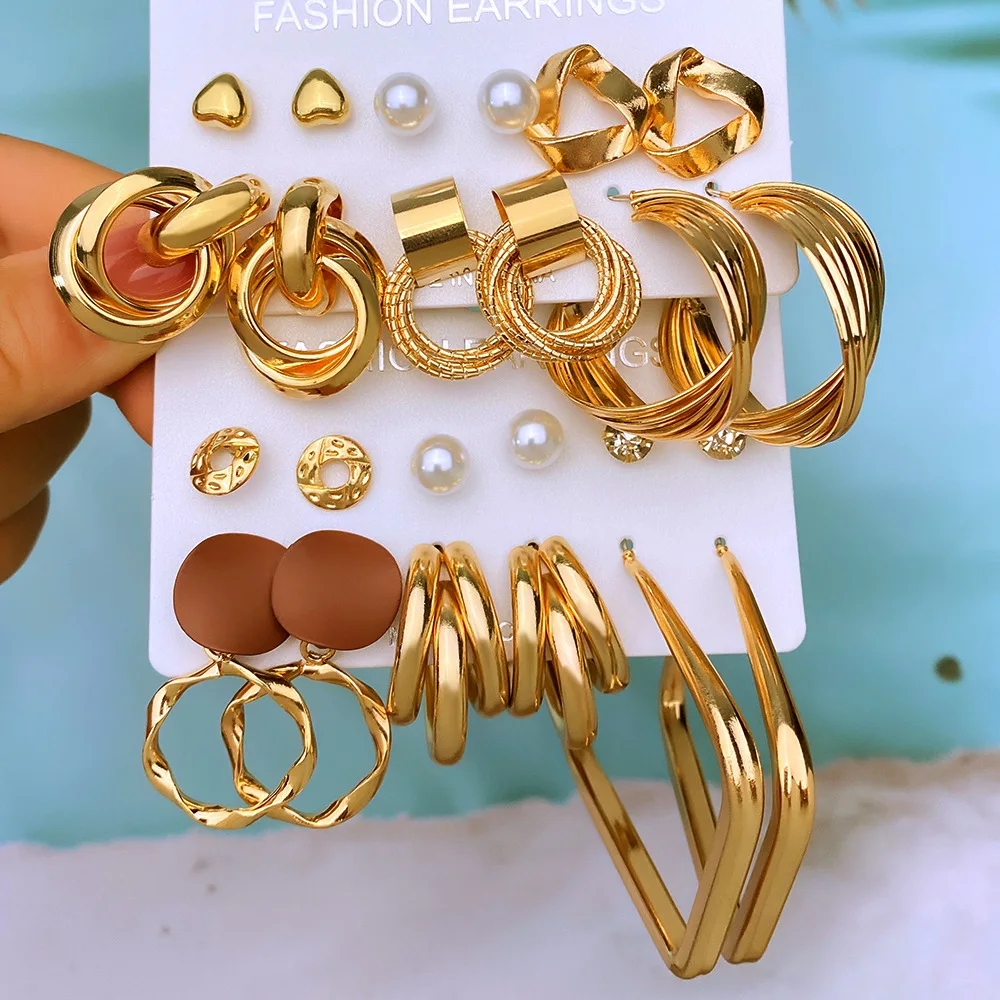Zinc Alloy Faux Pearl Rotation Geometry Decorative Earrings 6 Pairs A Set Womens Daily Decoration pearl earrings,geometric earrings