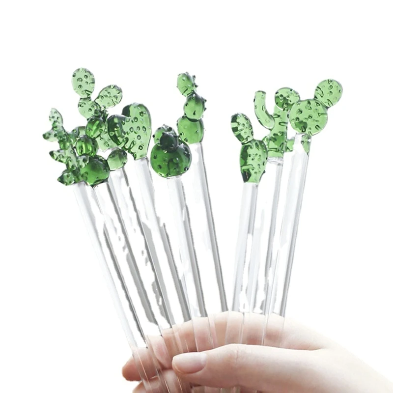Novel Swizzle Sticks Glass Coffee Stirrers Cactus Shape Stirring Sticks Reusable Stirrers Stir Cocktail Drink 87HA, cocktail stir sticks