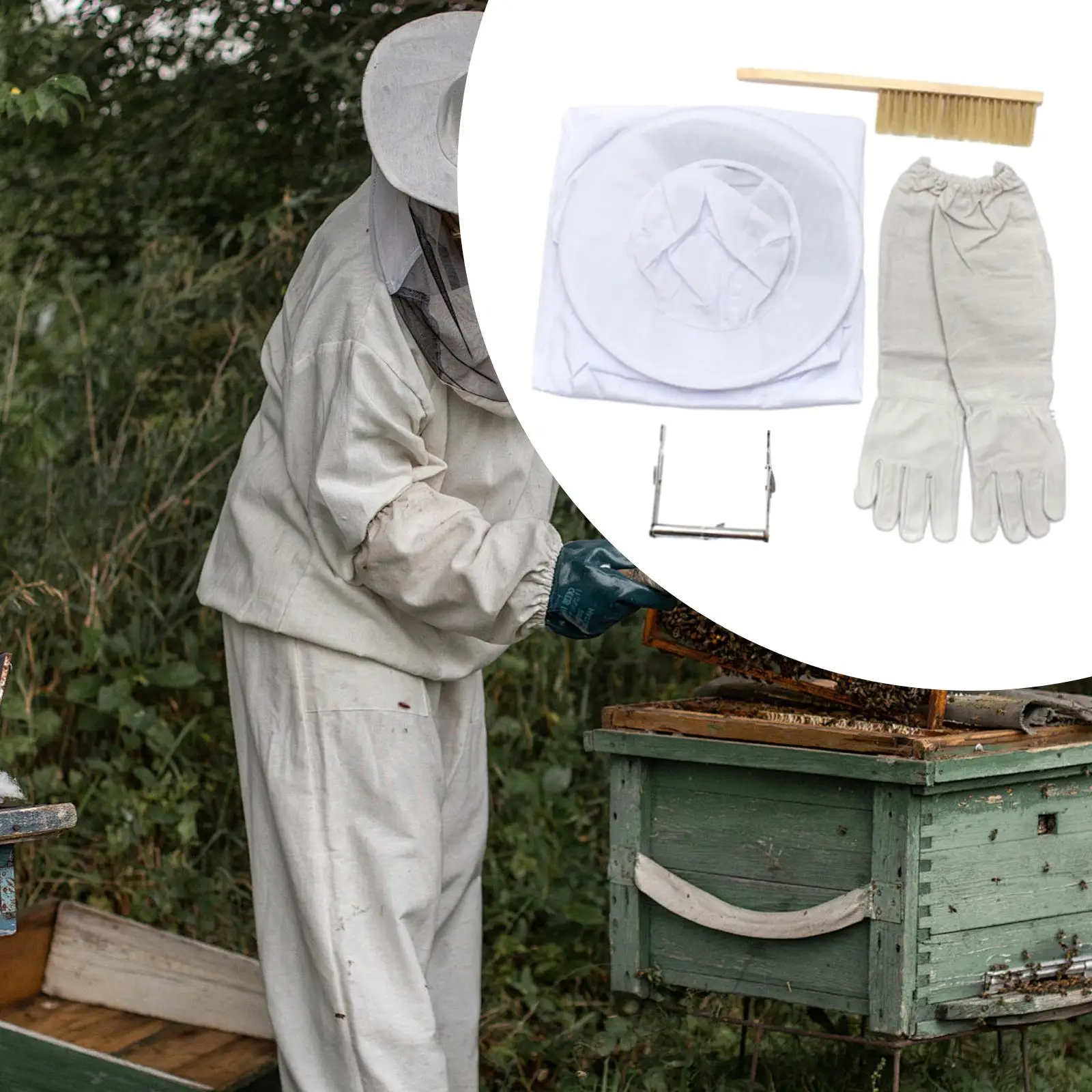 Beekeeping Suit Set Elastic Cuffs Beekeeping Jacket with Gloves Beehive Brush Frame Lifter Comfortable for Beekeepers Women Men