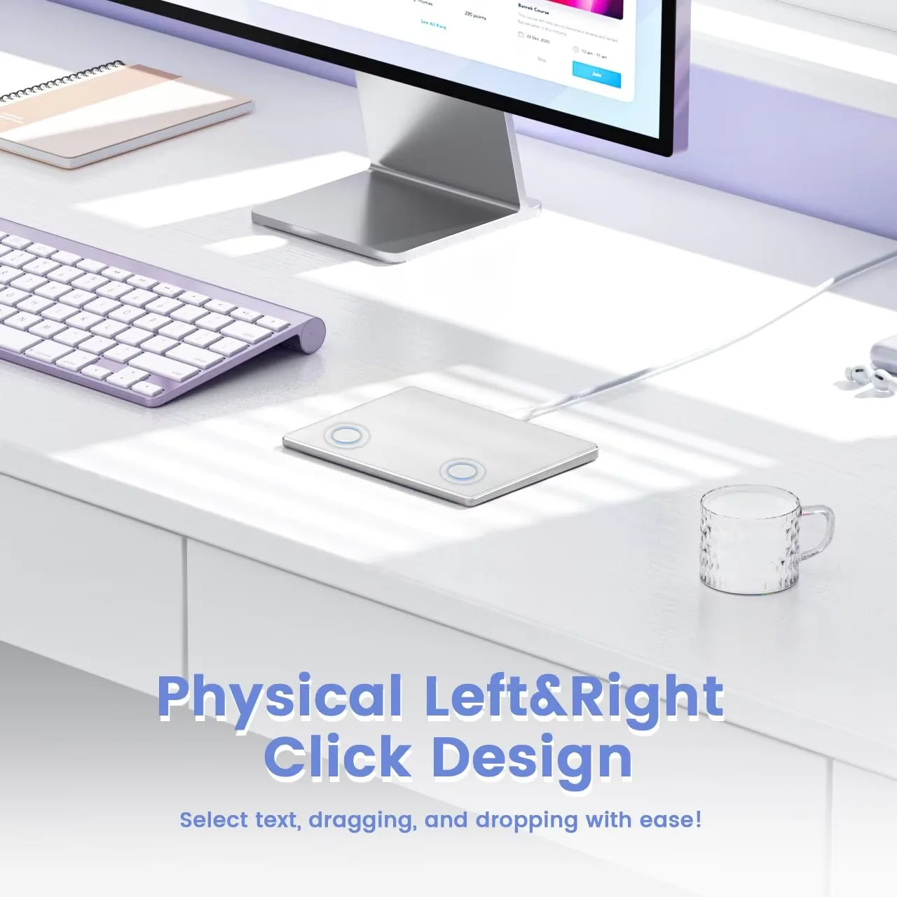 Wired Trackpad with Multi-Touch High Precision Navigation,Aluminum Glass Surface Wired Touchpad for Windows 10/11
