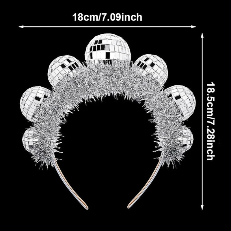 Disco Ball Headband Set - 2 Pack Vintage Silver Mirror Ball Head Boppers For 70s Parties & Costumes