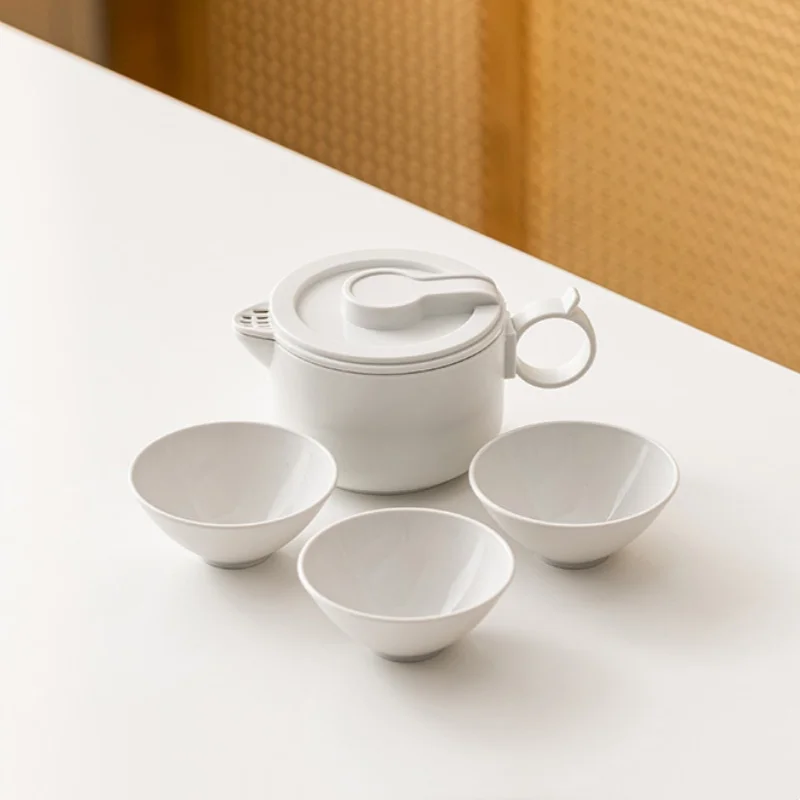 Portable Travel Tea Set White Plastic Kung Fu Teapot Teacup Outdoor Anti-fall Drinkware Household Office Party Drinking Utensil
