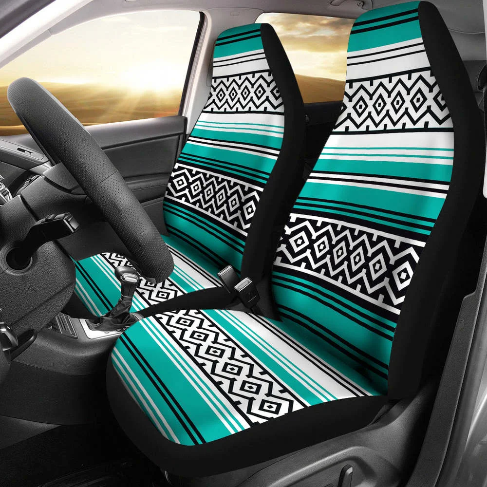 

Turquoise Mexican Serape Inspired Pattern Car Seat Covers Turquoise, B,Pack of 2 Universal Front Seat Protective Cover