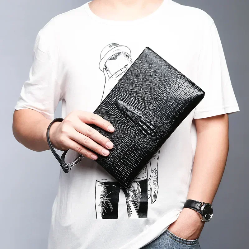 Luxury Brand Men Clutch Bag Fashion Long Wallet Men Leather Double Zipper Business Purse Black Brown Casual Male Handy Money Bag