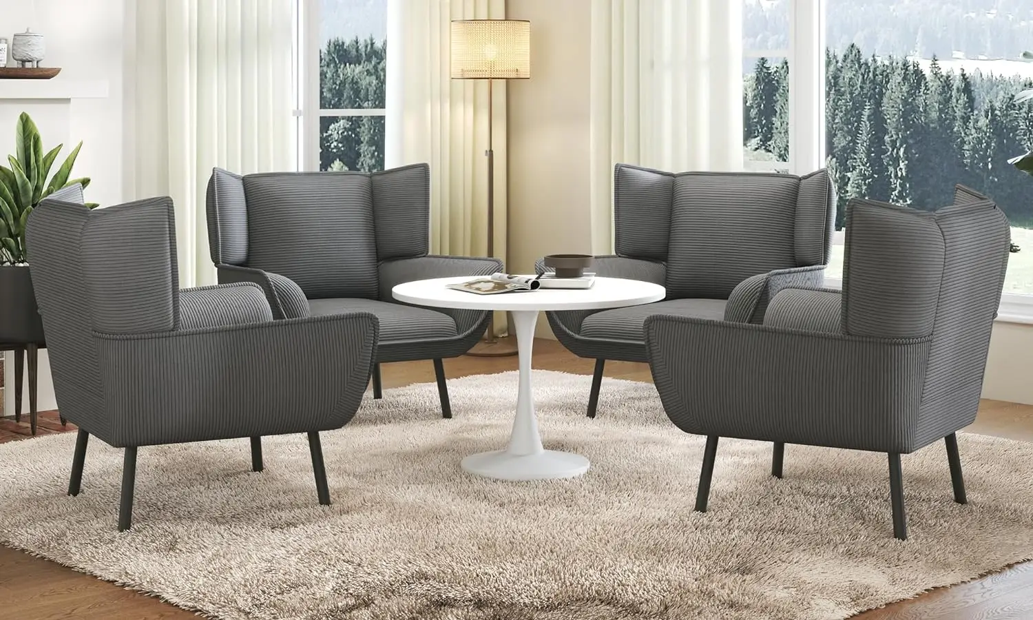 

2/4pcs Accent Chair- Upholstered Living Room Chair with High Wingback, Grey Reading Armchair for Bedroom, Comfy Corduroy Chair