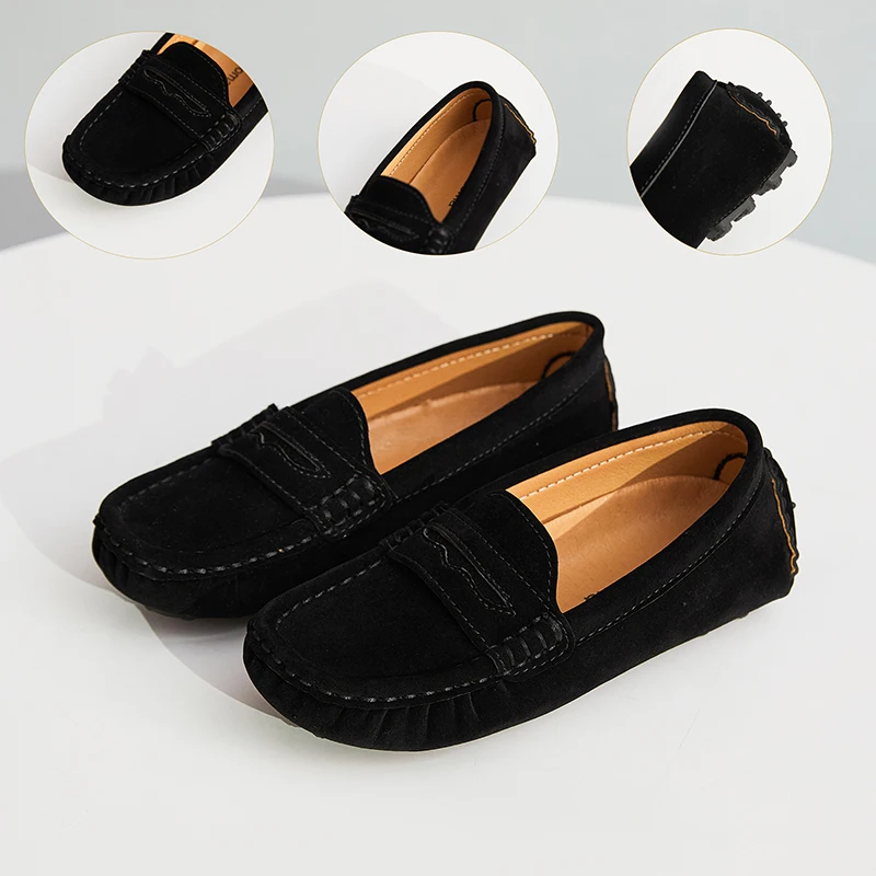 Lennuoma Kids Penny Loafers Flats Shoes Suede Leather Spring Autumn Party Solid Slip On Children Toddle Little Boy Moccasins kids shoes leather shoes