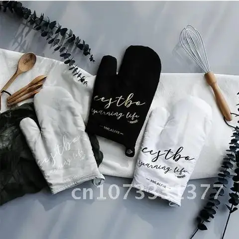 Cotton Nordic Style Oven Mitts Kitchen Cooking Microwave Glove Heatproof Non-Slip High Temperature Potholders BBQ Baking Gloves
