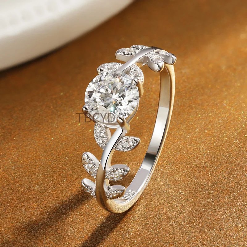 1CT D Color Moissanite Diamond Rings For Women S925 Sliver Laurel Leaf Engagement Wedding Band Fine Jewelry Gift TBCYD