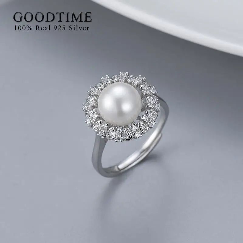 Luxury Freshwater Pearl Ring Pure 100% 925 Sterling Silver Round Ring Bride Wedding Anniversary Jewelry Gift For Women 2