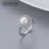 Luxury Freshwater Pearl Ring Pure 100% 925 Sterling Silver Round Ring Bride Wedding Anniversary Jewelry Gift For Women 2