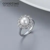 Luxury Freshwater Pearl Ring Pure 100% 925 Sterling Silver Round Ring Bride Wedding Anniversary Jewelry Gift For Women 2