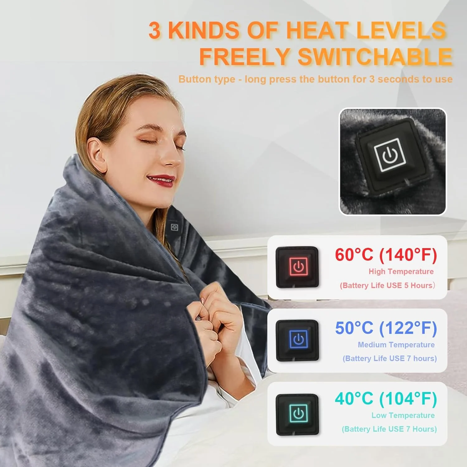 Electric Blanket Heated USB Throw Cordless Heating Pad Portable Heated  Blanket