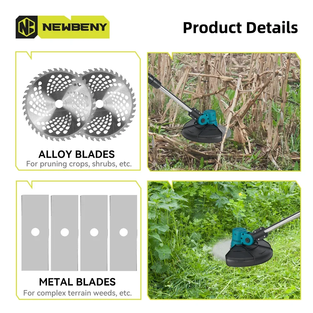 NEWBENY 9 Inch Brushless Electric Lawn Mower 36000RPM Cordless Handheld Garden Grass Trimmer Weeding Tool For Makita 18V Battery 5