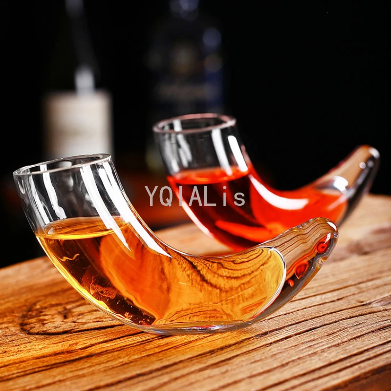 2-4pcs 30ml Creative Horn Wine Glass Special Shape Cocktail Thick Glass Rhinoceros Whiskey Vodka Bar Family Cup Drinkware Set