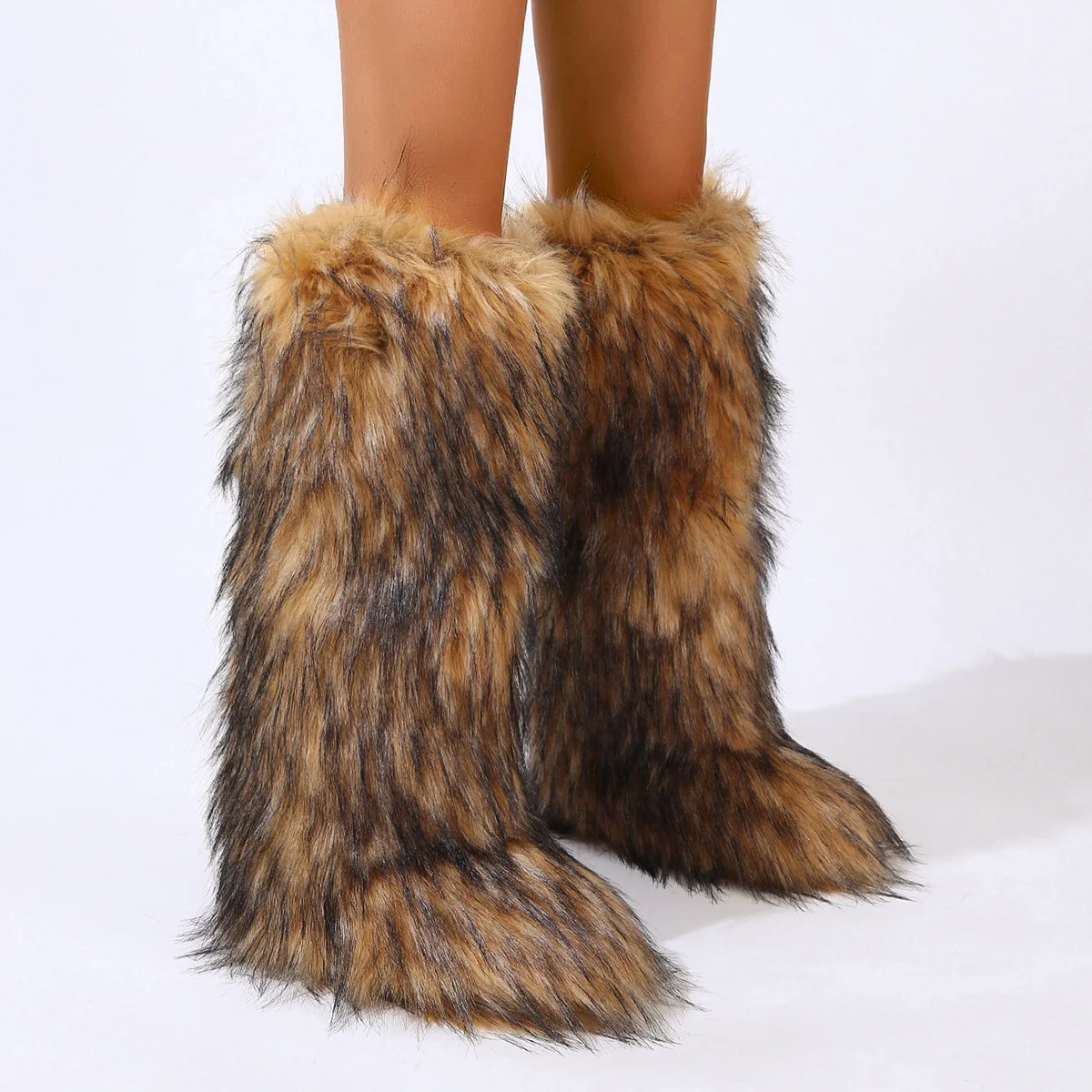 2023 Winter Over The Knee Fur Boots Women Luxury Fluffy Furry Fur Long Snow Boots Female Sexy Warm Plush Cotton Boots
