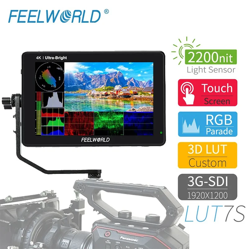 Feelworld Lut7S 7 Pollici 2200Nits Touch Screen Monitor Da Campo 3D Lut Full Hd 1920X1200 Ips 3G Sdi 4K Uscita Ingresso Hdmi Monitor Dslr