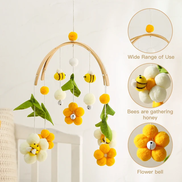Baby Bed Rattle Wool Ball Bed Bell Toys Bee Animals Shape Newborn Crib Mobile Rattle Wool Balls Beads Bed Bell For Baby Gifts 1