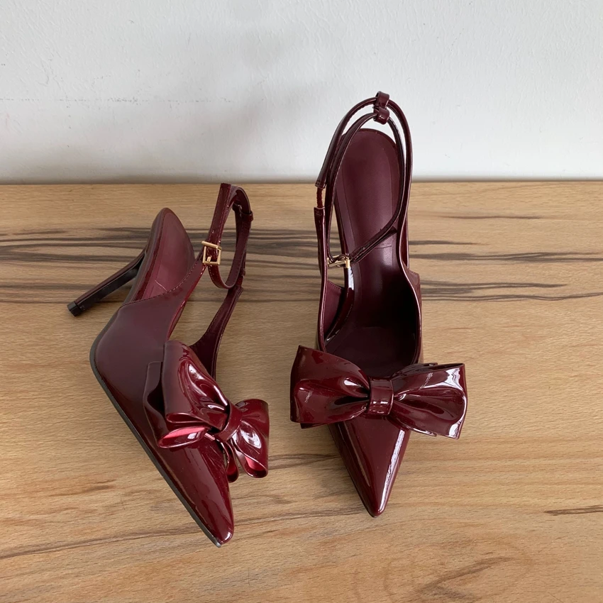 Summer Sexy Butterfly-knot Slingbacks Ankle Buckle Strap Woman Pumps Sandals Pointed Toe Thin High Heels Party Prom Shoes