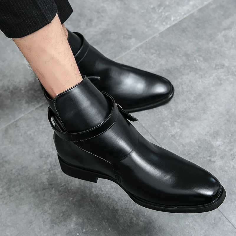 New Boots for Men High Quality Black Brown Red Buckle Business Boot Vintage Casual Classic Zapatos De Hombre