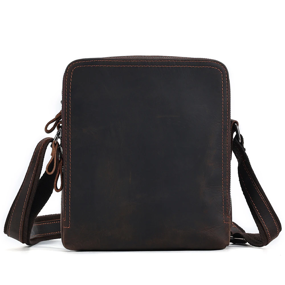 

Crazy Horse Leather Men's Shoulder Bag Vintage Travel Messenger Bags Male Work Casual Crossbody Bags for 7.9" iPad