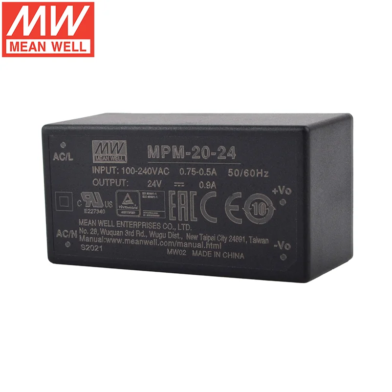 MEAN WELL MPM-20 스위칭 전원 공급 장치, 밀폐형 의료 전원 모듈, 20W, 3.3, 5, 12, 15, 24V